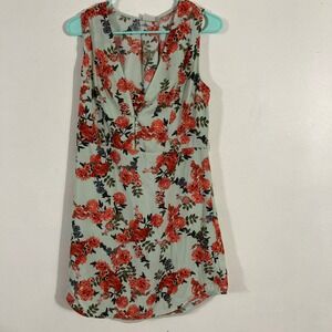 A New Day Floral Mini Dress Womens Small Mint Green Orange Rose Sleeveless